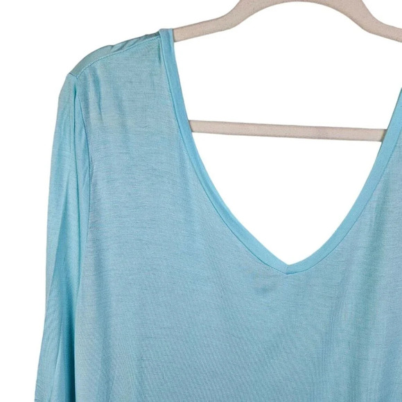 SO Brand Island Breeze‎ Light Blue Double V-Neck 3/4 Sleeve Knit Top Size XLarge - Picture 2 of 10